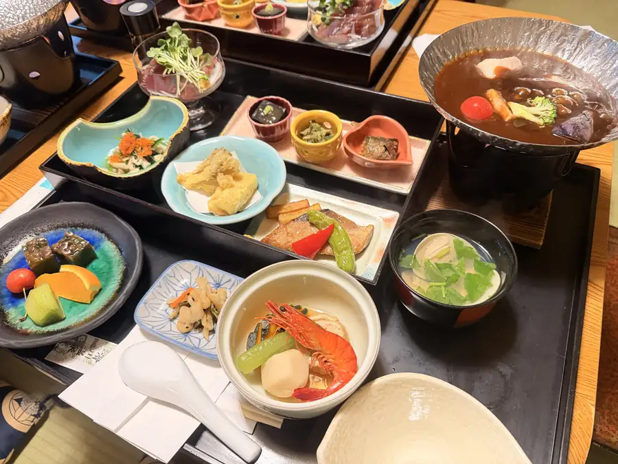 A multi-course ryokan dinner